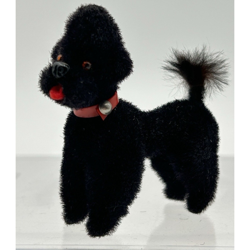 Black Flocked Poodle Figure 60s West Germany Original Monkey M6 TRUE VINTAGE